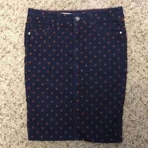 Pilcro denim skirt with velvet polka dots